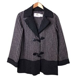 Janska Houndstooth Toggle Jacket Gray Fleece Shacket Pockets Size Large